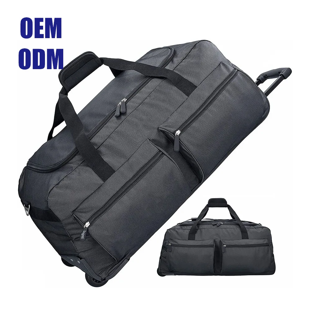 lightweight polyester carry on retractable roller cabin leisure rolling wheeled soft travel trolley luggage duffle  bag