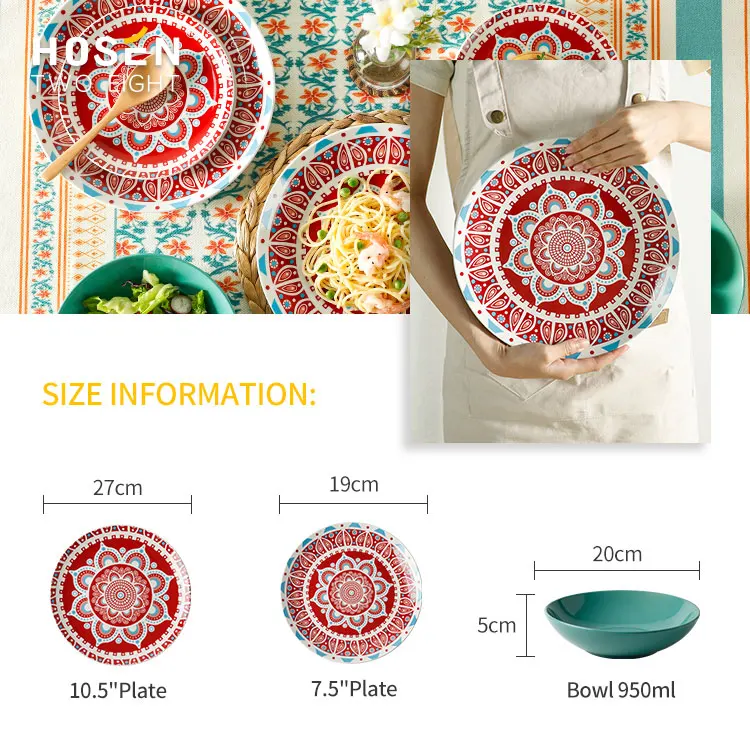 China Fancy Round Dinner Plate Porcelain Bohemia Style 12 Pcs Ceramic Dinner Plates Hand Painting Dinnerware Set Home Use