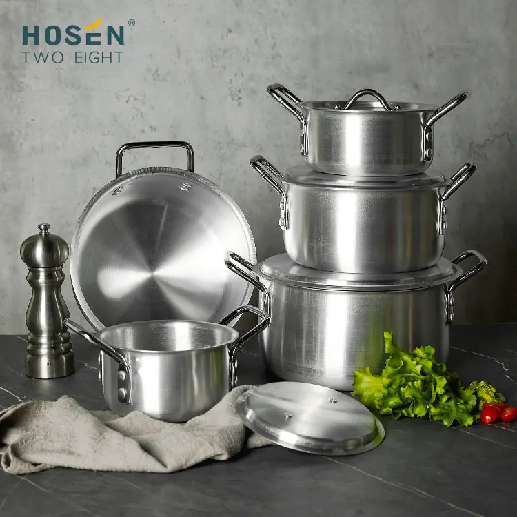 Wholesale Factory Price 7pcs 14/16/18/20/22/24/26cm Aluminum Cooking Pot Set Cookware Soup Pot Stock Pot Sets with lid