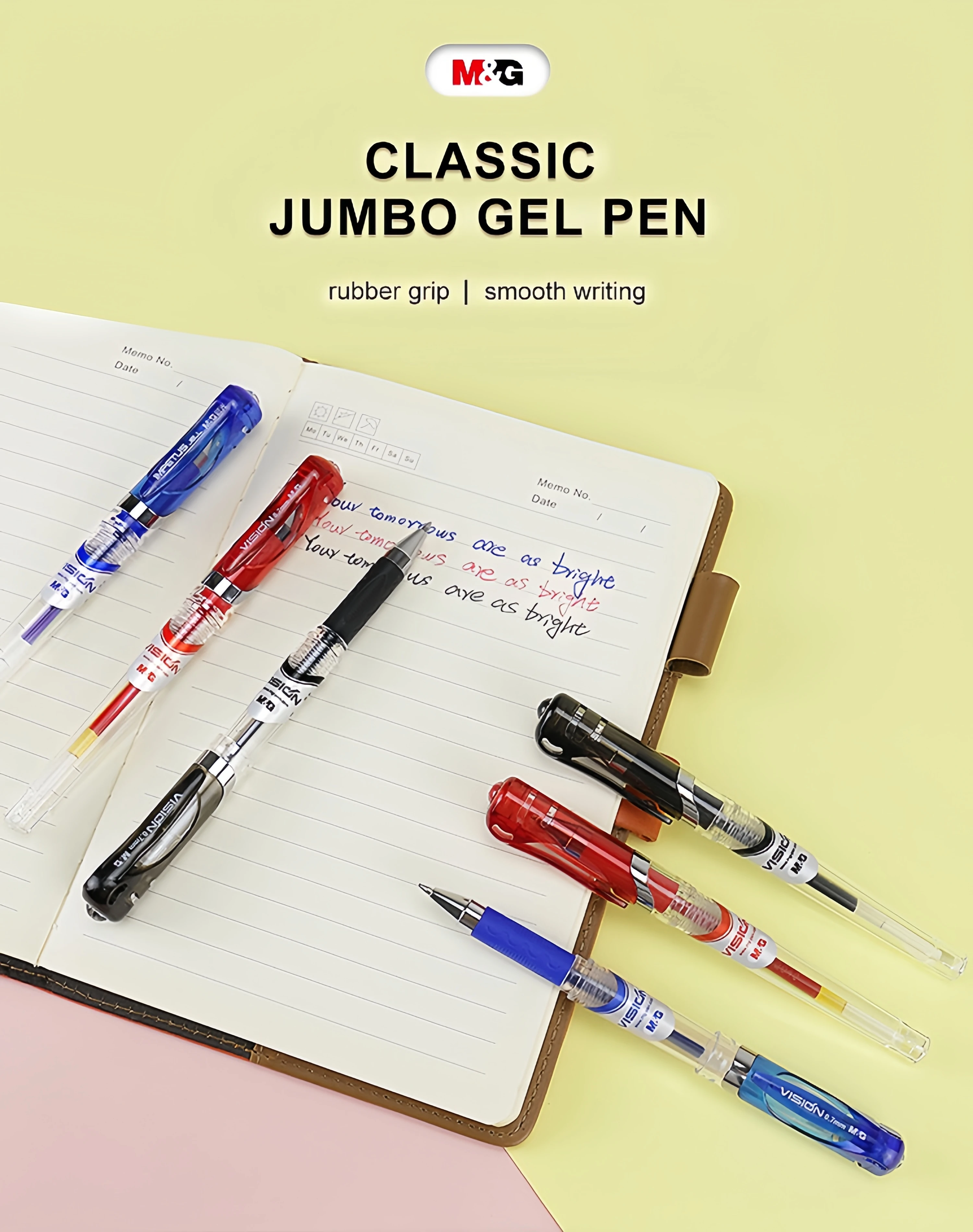 M & G Classical Stick Gel Pen 0.7 mm Textured Non-Slip Grip Available in Black Blue and Red Ink Colors Made of Plastic