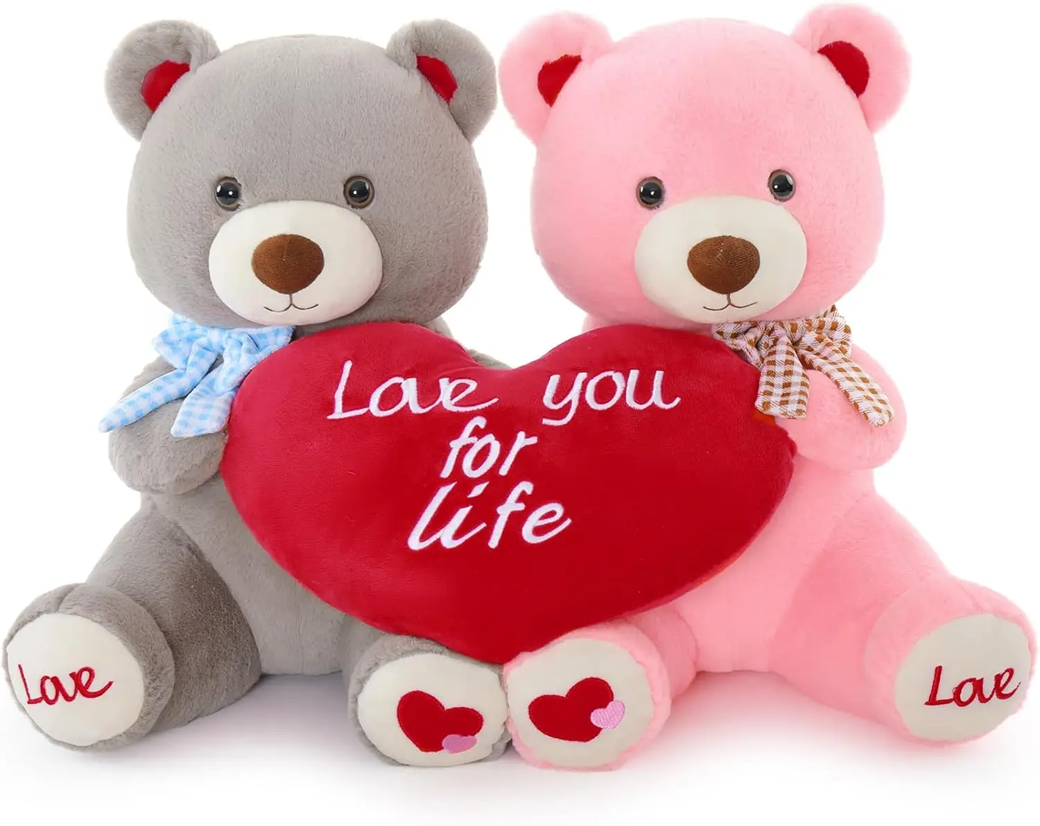 Stuffed 2 Pack Gray and Pink Bear Plush Toy 18 inches Teddy Bear Stuffed Animal Cute Teddy Bear with Love Heart For Gifts
