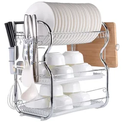 Three-layer B-shaped dish drain rack function dish insert knife cutting board rack kitchen storage rack
