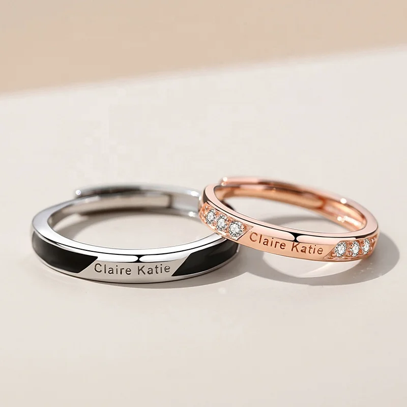 Fashion Couple Adjustable Jewelry 925 Sterling Silver Rose Gold CZ Women Ring White Gold Men Ring