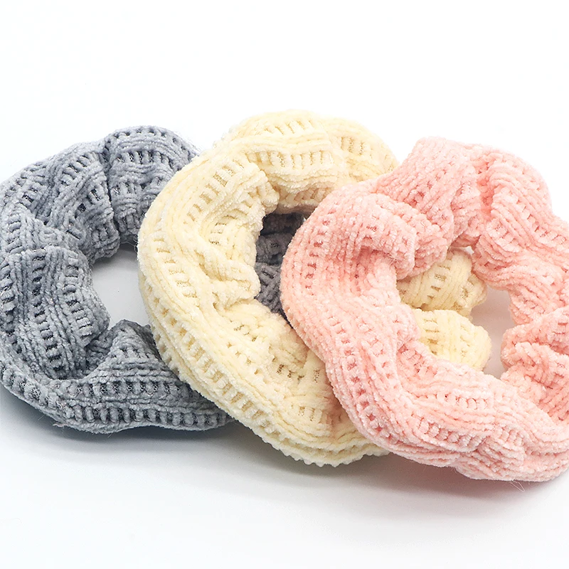Corduroy Scrunchies Knitted Warm Solid Color Hair Band Knitting Elastic Hair Scrunchies For Girls