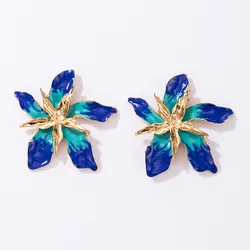 Fashionable personality exaggerated multi-layer metal alloy blue flower earrings jewelry women for 2023
