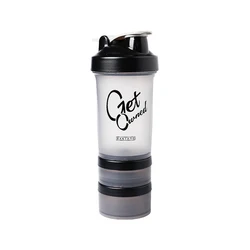 Hot selling   gym portable sports bottle  fitness plastic water mug  500ml BPA-free protein powder shaker cup