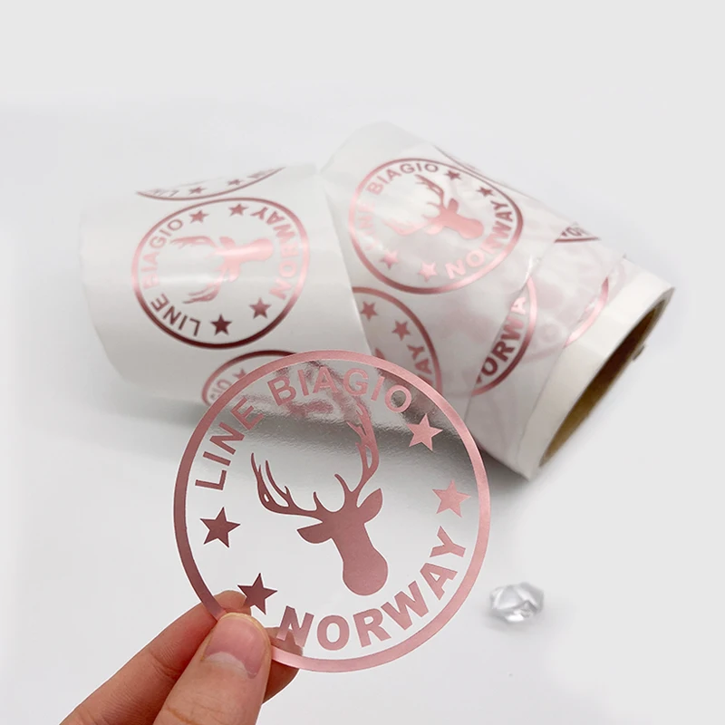 Custom Foil Copper Hot Stamped Sticker,Roll Rose Gold Foil Hot Stamping Labels