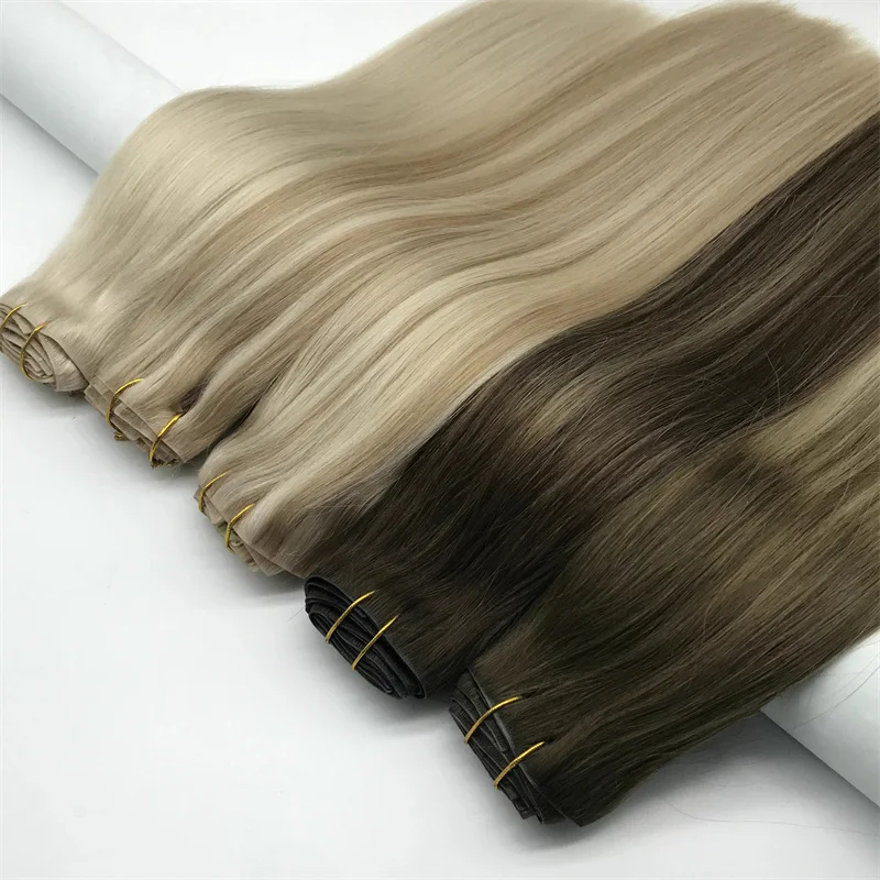 100% High Quality Remy Best Quality Light Color Invisible Double Drawn Seamless Straight Clip-in Virgin Raw Human Extensions