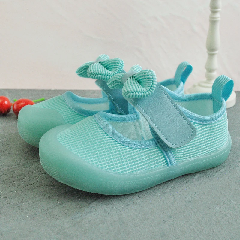Little Girls Jelly Bottom Princess Shoes Bow Up Mesh Leisure Walking