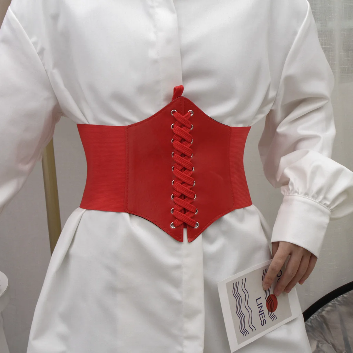 Stretch elastic waist trainer embellished with dress suit jacket wide waist cinched waist