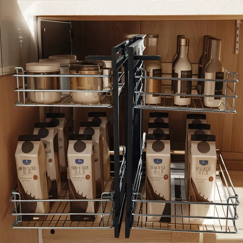 Kitchen Cabinets Accessories Pull Out Pan Storage Organizer Under Sink Shelf 2 Tier Spice Rack Chrome Universal Magic Corner