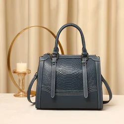 New fashion leather cow hide handbags ladies shoulder crossbody blue handbag custom logo woman bags luxury snake skin handbag