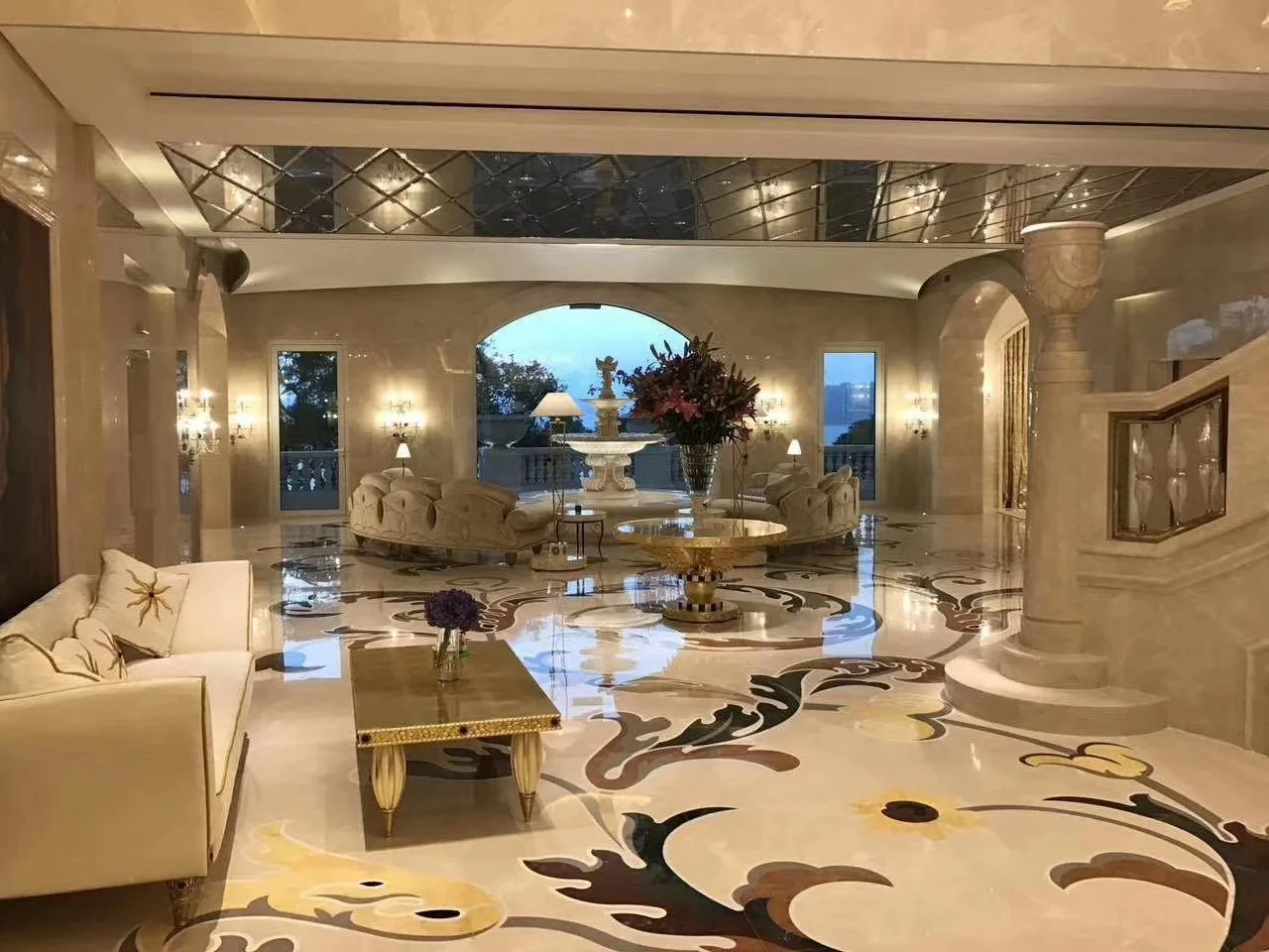 Pattern medallion, Flower water jet marble stone tiles design floor