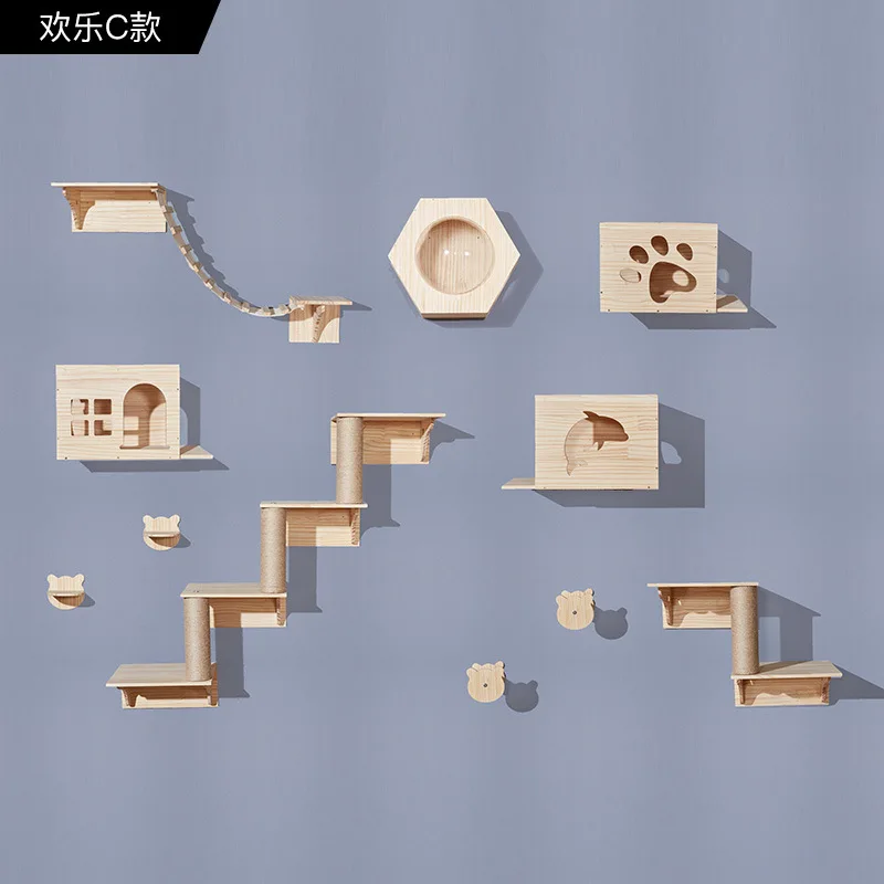 Solid Wood Cat Nest Tree Toy Cat Wall Type Springboard Column Grabbing Board Wooden Wall Mounted Cat Tree