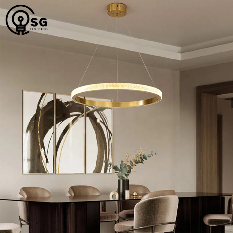 SG Ceiling Mounted Lighting Circle Acrylic Modern Led Chandelier Pendant Light Gold Manufacturer Custom Made Brass OEM 80 Nordic