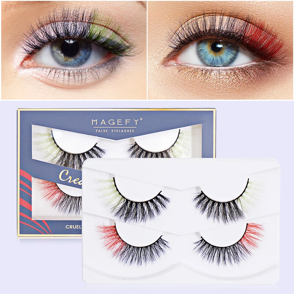 Magefy Eyelash Extensions Two Colors Party Style False Eye Lashes Colorful Handmade Faux Mink 3d Eyelashes