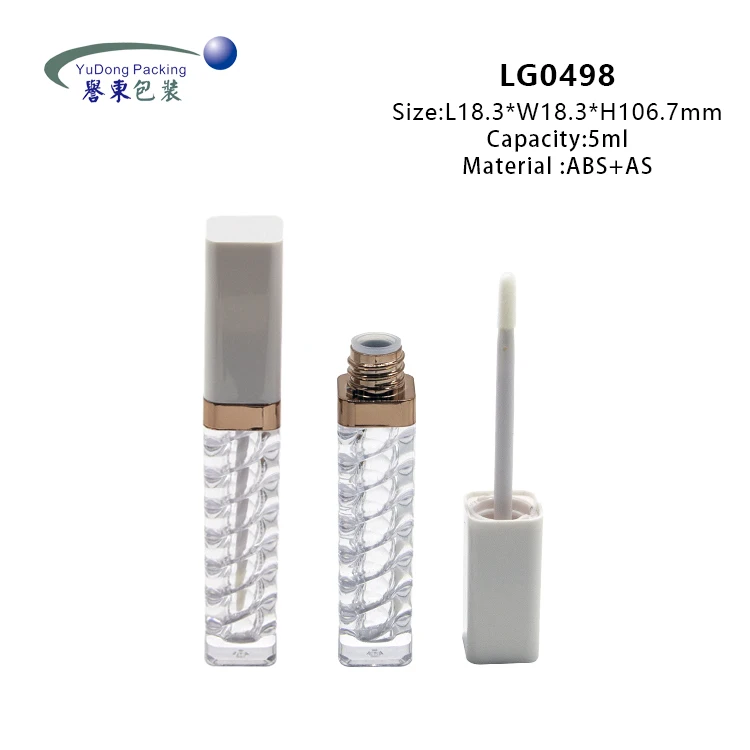 New spiral interior 5ml white luxury pink lipgloss tubes custom logo square clear lip gloss tubes container
