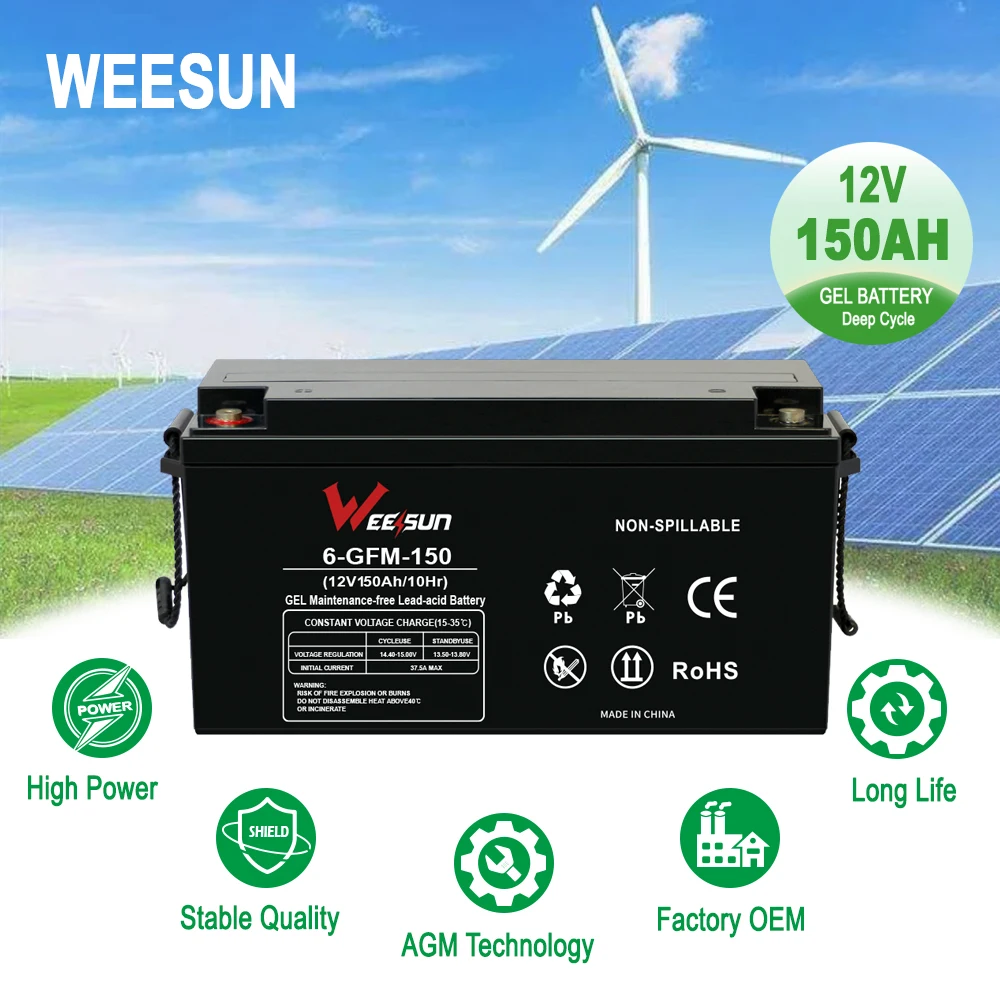 Factory original deep cycle gel inverter solaire  batteries 12v150ah 12v 200ah 12v250ah ups backup battery power supply