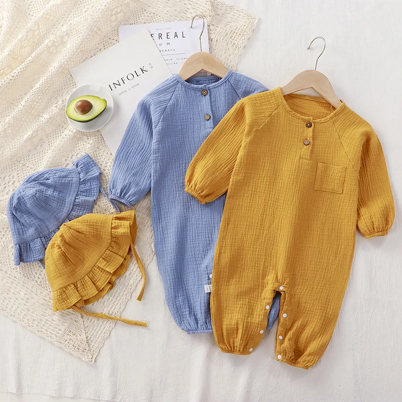 Baby Clothes Spring Autumn New Newborn Long Style Romper Cotton Gauze Jumpsuit Summer Pajamas
