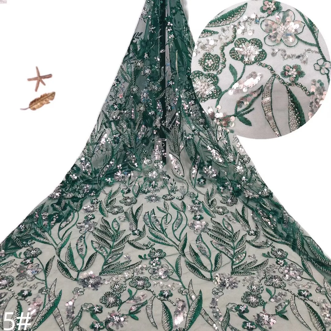 High quality French net lace African Wed embroidery sequence lace fabric for dress