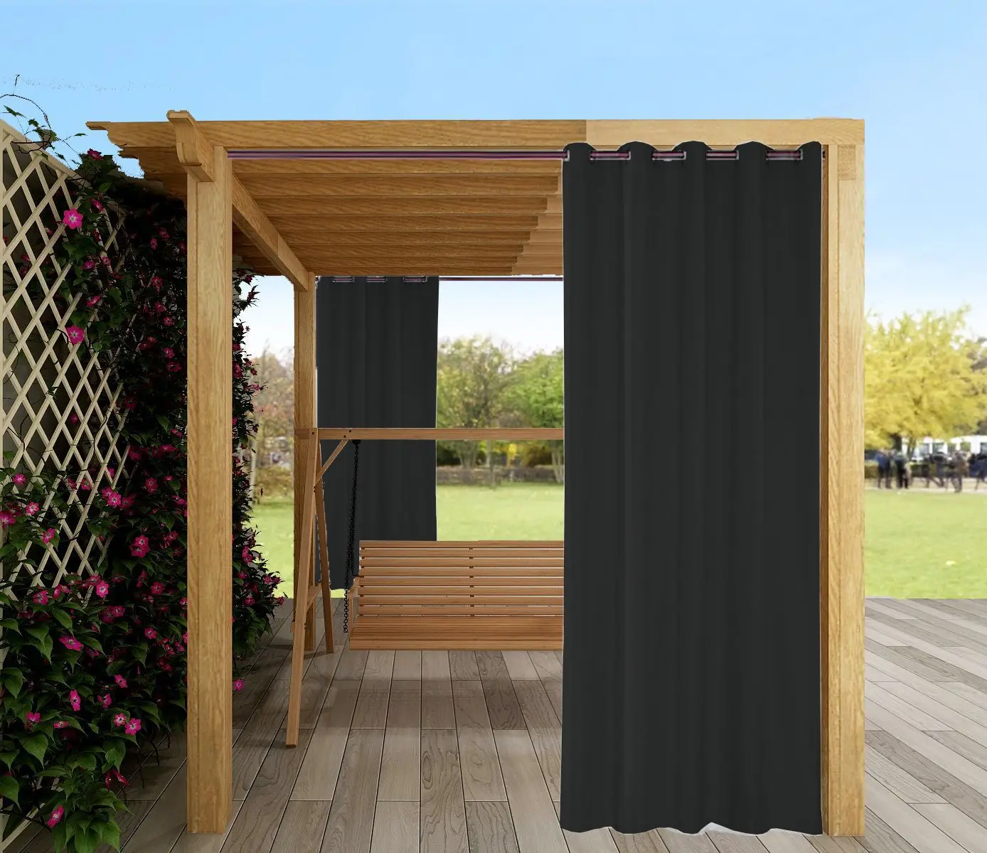 Outdoor Waterproof Curtains for Villa Pavilion, Ready-made Sun Block Curtain Grommet Top for Home Balcony