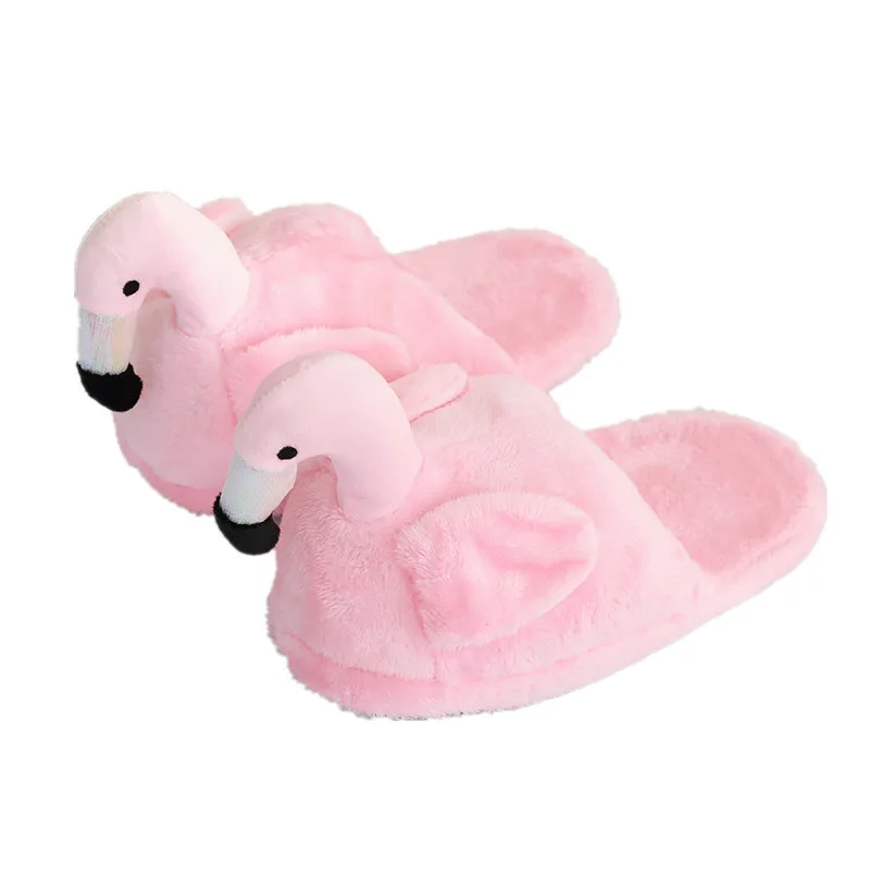 Pink Flamingos Plush Slippers Women Men Cotton Winter Home Animal Slippers