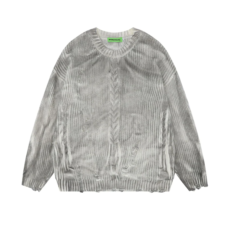 mens Custom Winter Distressed Pullover sweater acrylic Knitted men Loose Sweater dirty washed sweater