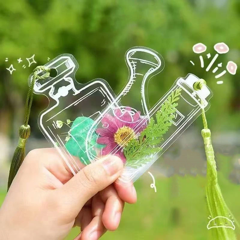 DIY Clear Floral Bookmarks Plastic Transparent Dried Flower Stickers Dried Flower Memory Series Bookmarks Bookmarks Marker