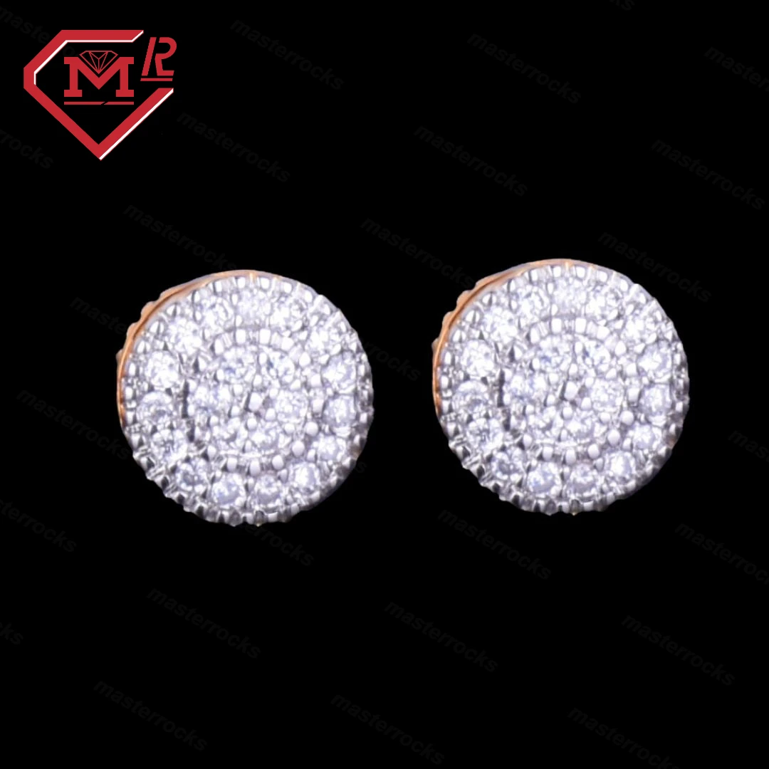 Hot Sale 925 Sterling Silver Round Diamond  Earrings VVS Moissanite Iced Out Hip Hop Earrings For Men