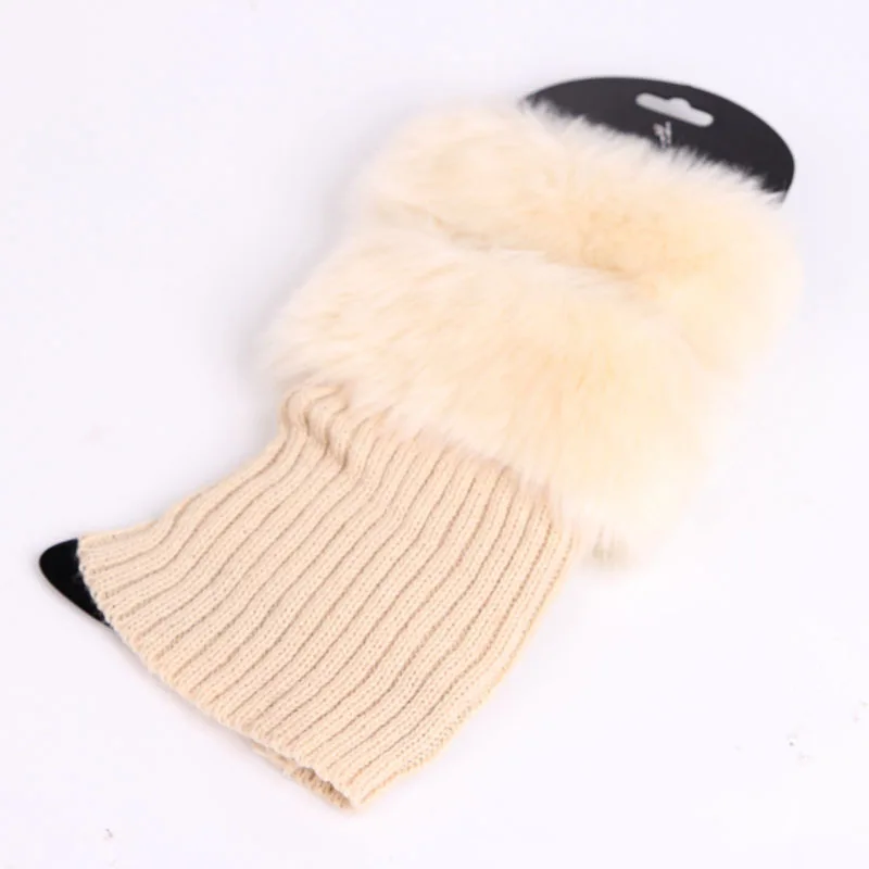 
Women Faux Fur Trim Boot Cuff Winter Knitted Furry Top Cover Short Leg Warmers Girls Boot Socks Topper 