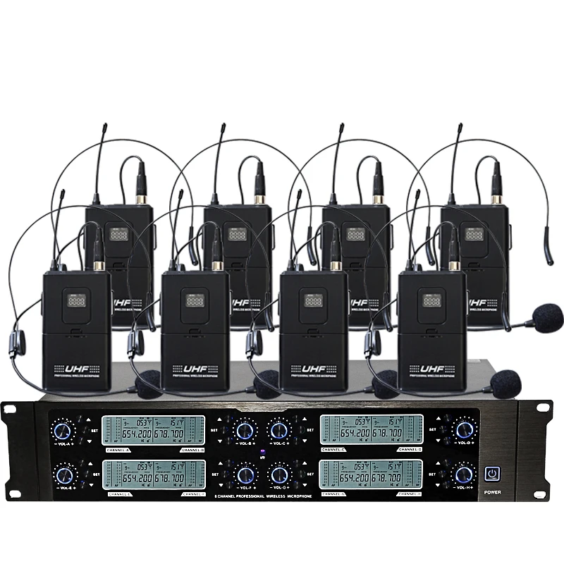 EPXCM/TP-6008 Wholesale High Quality professional UHF 8 channel  wireless lapel Lavalier mic 8 wireless Headset microphone