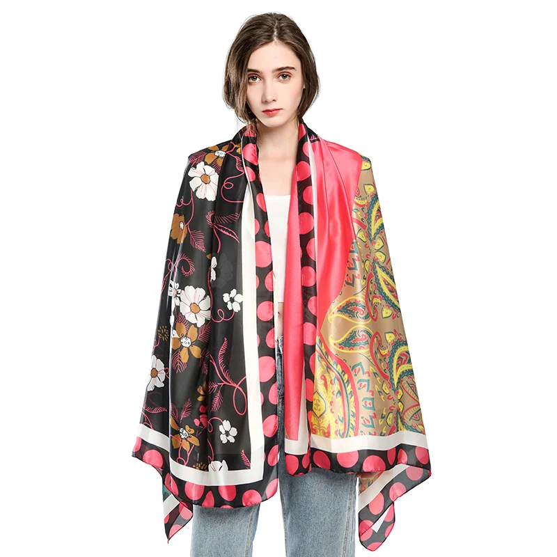 
 2021 Новое поступление Модная женская элегантная Роскошная атласная шаль шарфы с принтом в горошек Цветочный Пейсли лоскутный Шелковый шарф  