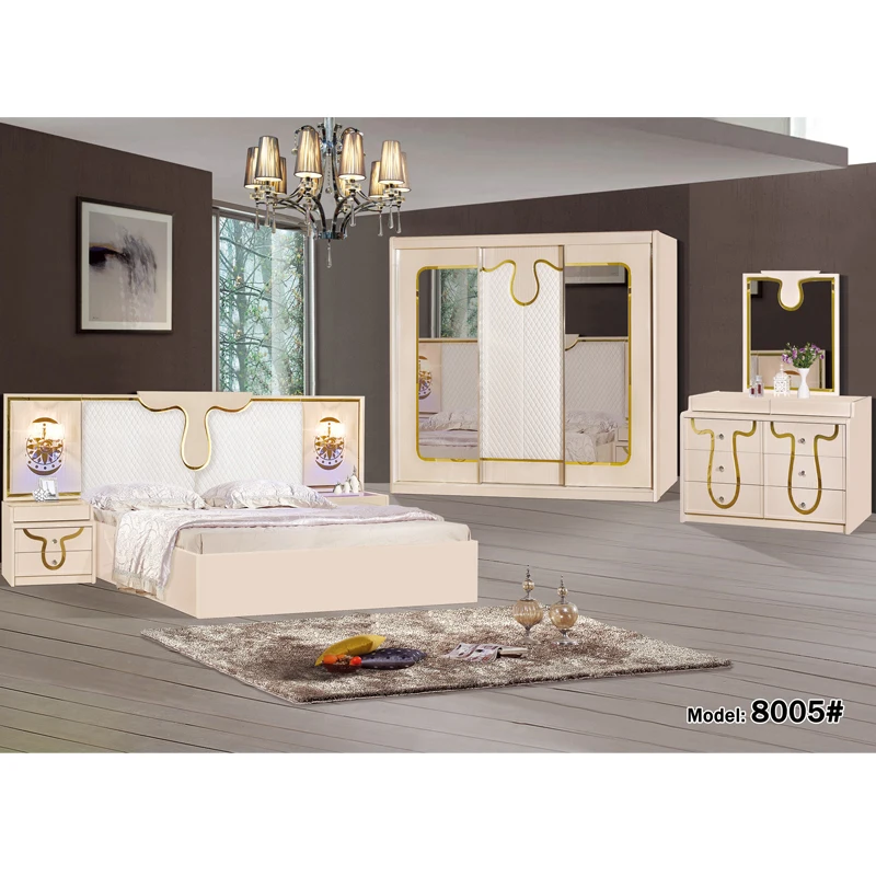 Master King Size Bed Guangdong Fancy All Beige White African Bedroom Suit Comforter Sets Luxury Furniture