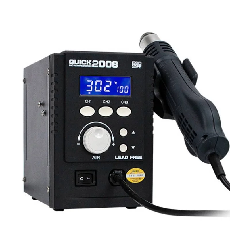 QUICK 2008 Original ESD Lead-Free Digital Display Heat Gun Welding Rework Soldering Station Mobile Phone Maintenance Air Gun