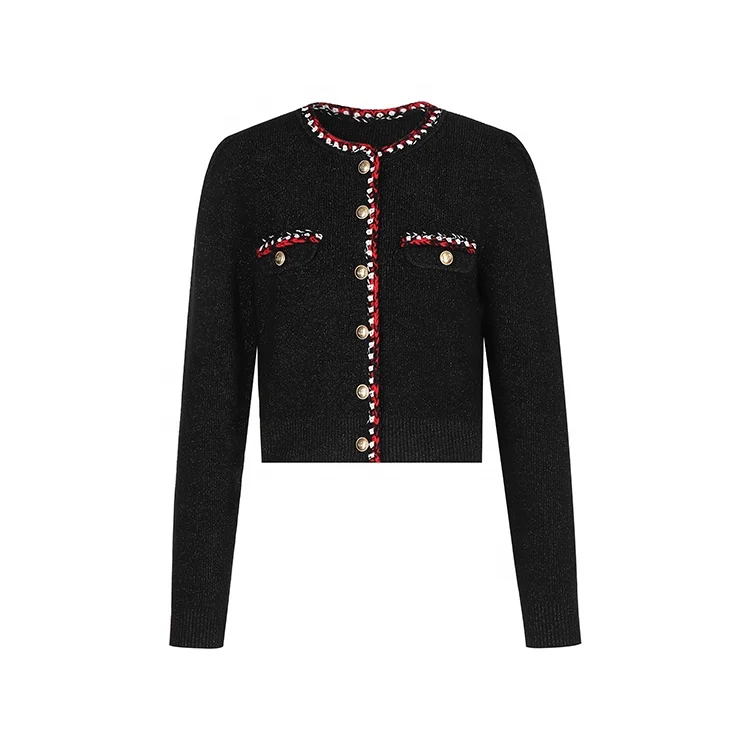 Knitwear manufacturers custom crew neck long sleeve small fragrance coat knitted sweater cardigan women