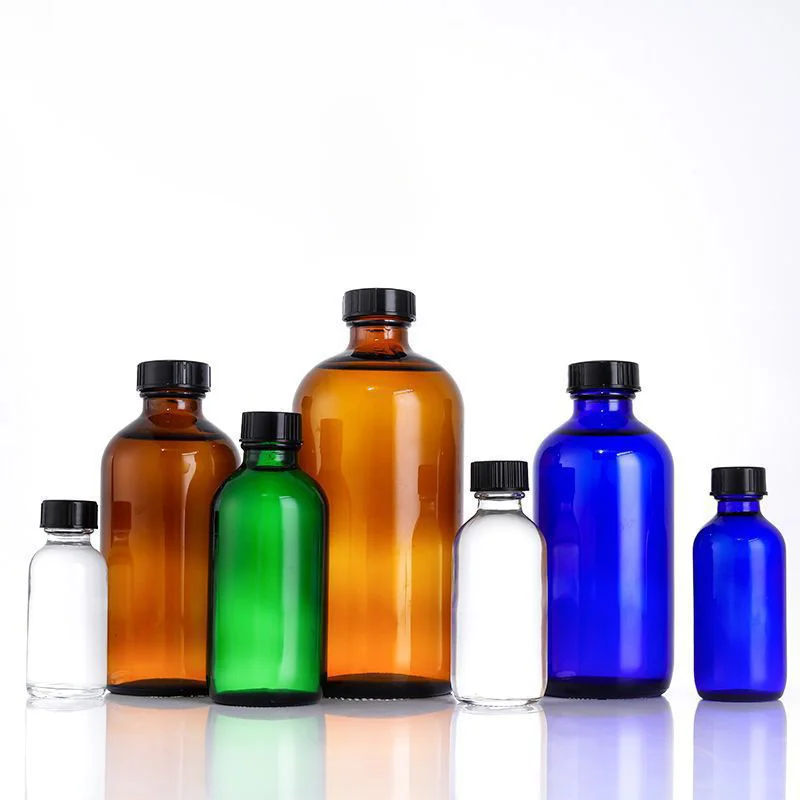 15ml 30ml 60ml 120ml 240ml 480ml 1/2oz 1oz 2oz 4oz 8oz 16oz Amber Boston Glass Bottles With Black Cone Lines Caps