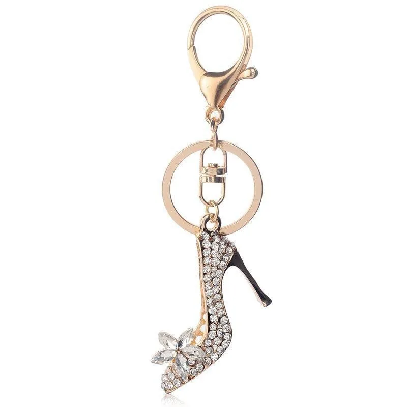 Factory DIY Fashion Crystal Rhinestone 3D High Heels Keychain Luxury Bling Shoes Key Chain Metal Keychain Holders For Women