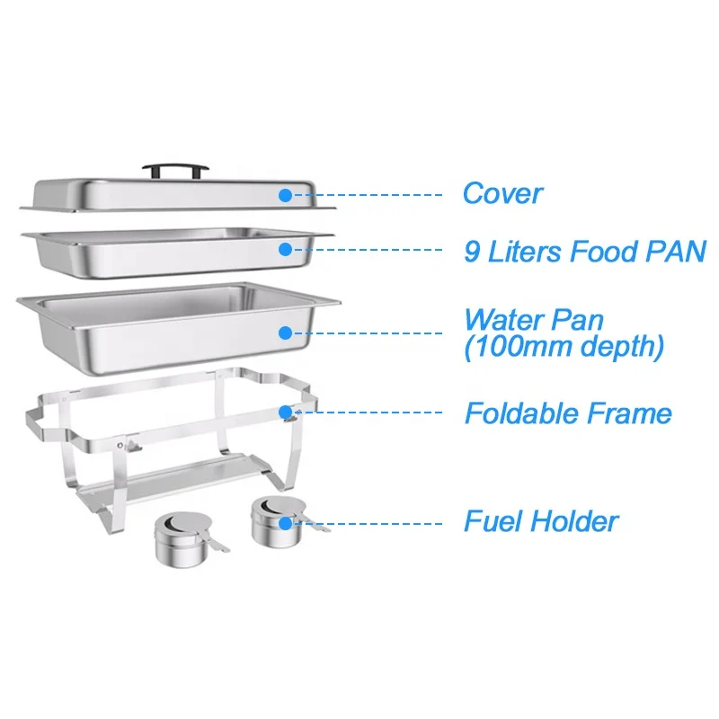 Top Selling Silver Catering Stainless Steel Serving Chefing Dish Food Warmer Chafing For Buffet