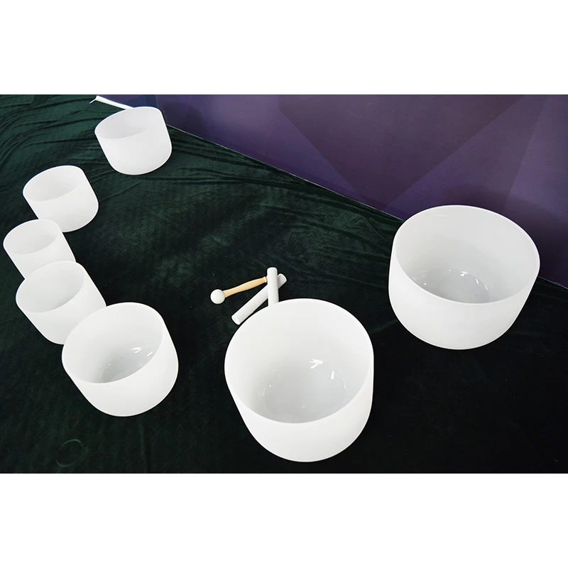 Manufacture Supply Frosted Chakra Singing Bowl  Set  432 HZ 7pcs of 6-12inch Crystal Singing Bowls for sound healing