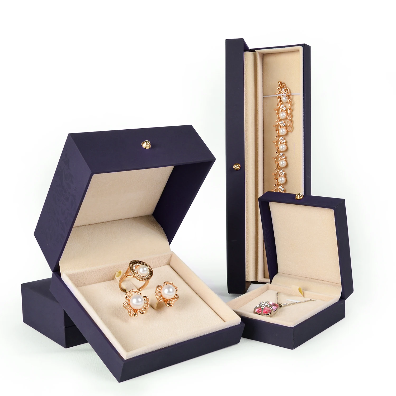 Nice quality pendant ring bangle earrings luxury plastic jewellery box packaging