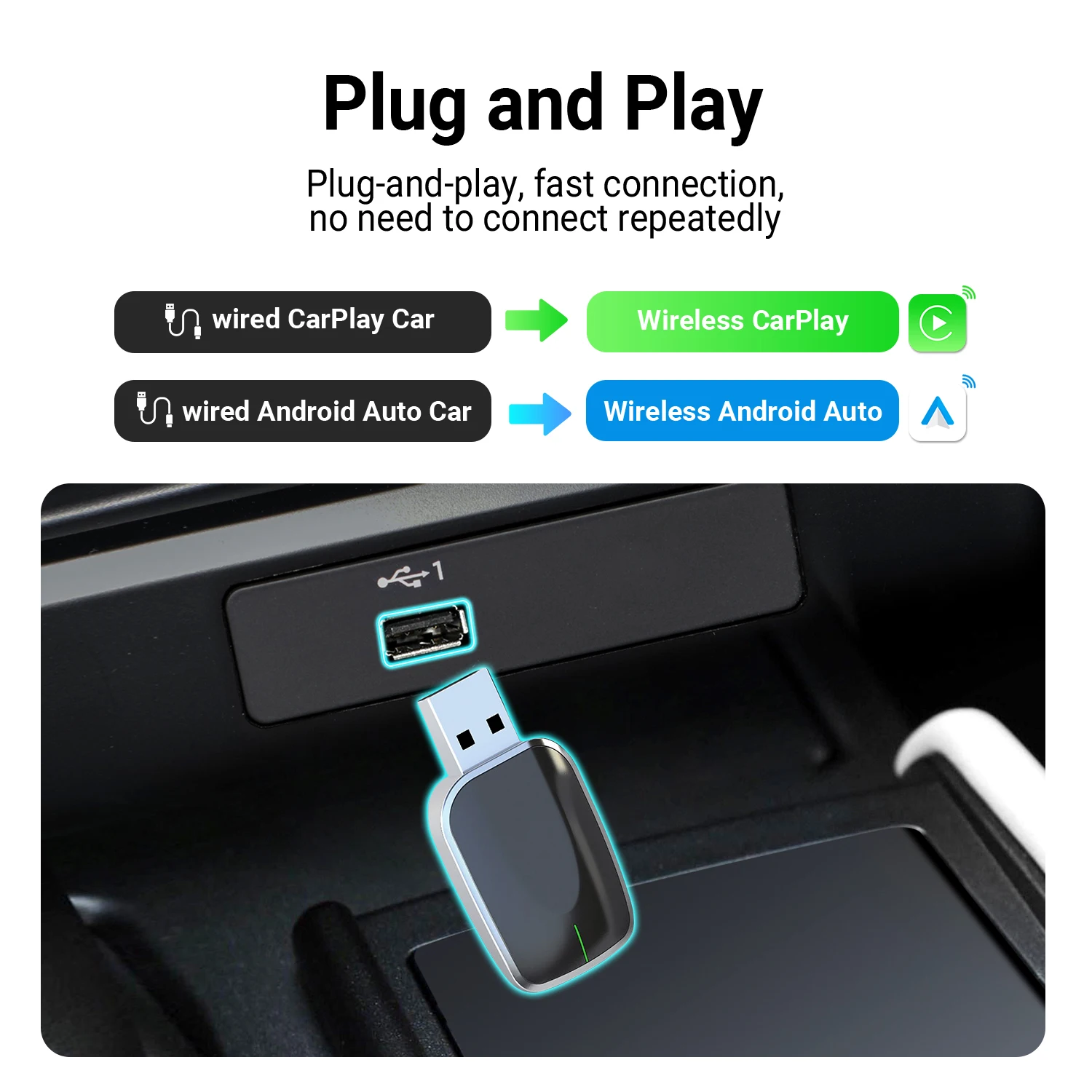 New Arrival economical wired Carplay to wireless Android Auto Carplay Android Auto Adapter for Car Media Mini Media Dongle
