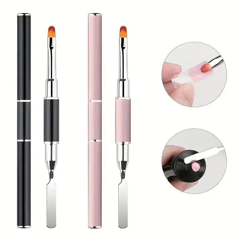 Nail Art Brush Acrylic UV GeL Extension Building Drawing Pen Brush Removal Spatula Stick Dual Ended Head Nail Pen Brush Tools