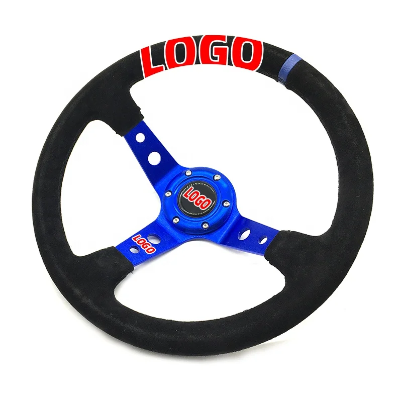 Customizable embroidered customer LOGO and horn  LOGO high quality suede racing steering wheel
