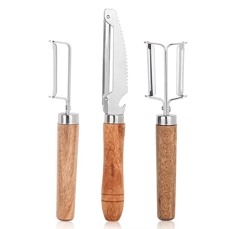 Stainless Steel Fruit & Vegetable Peeler with Wooden Handle for Apple Potato Melon Radish Peeling