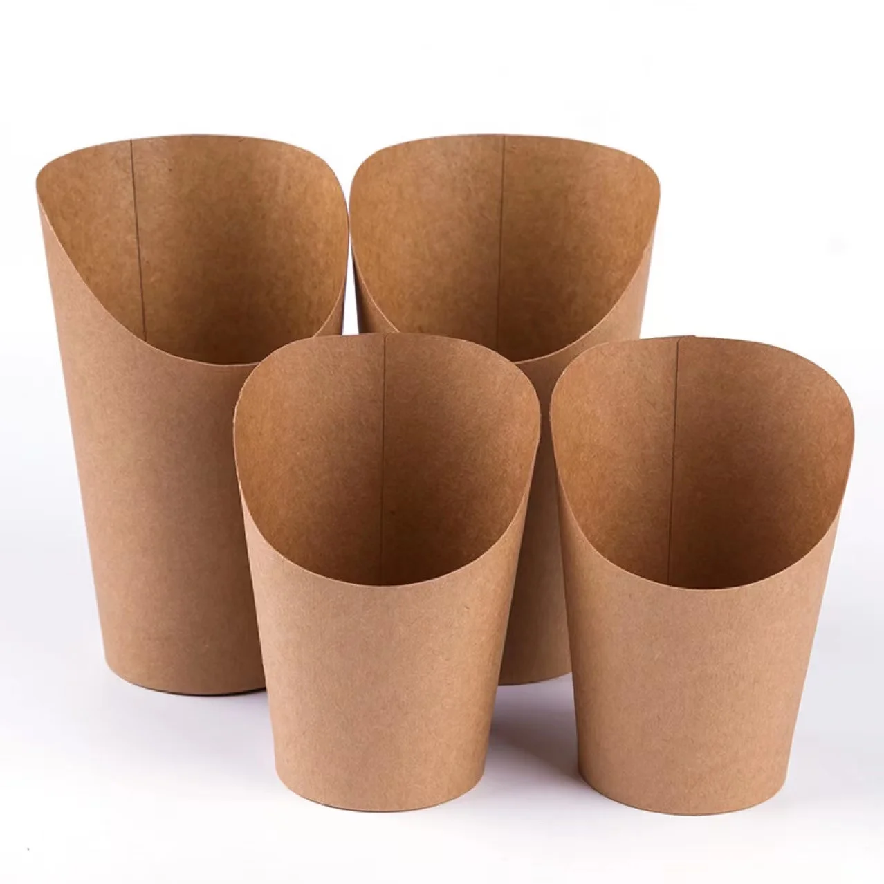 Disposable compostable kraft paper chips cup french fries takeaway cups PLA line PE lamination snack togo cup