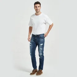 Oem Custom High Quality streetstyle rippedjeans Distressed Style Jean For Man Regular Denim