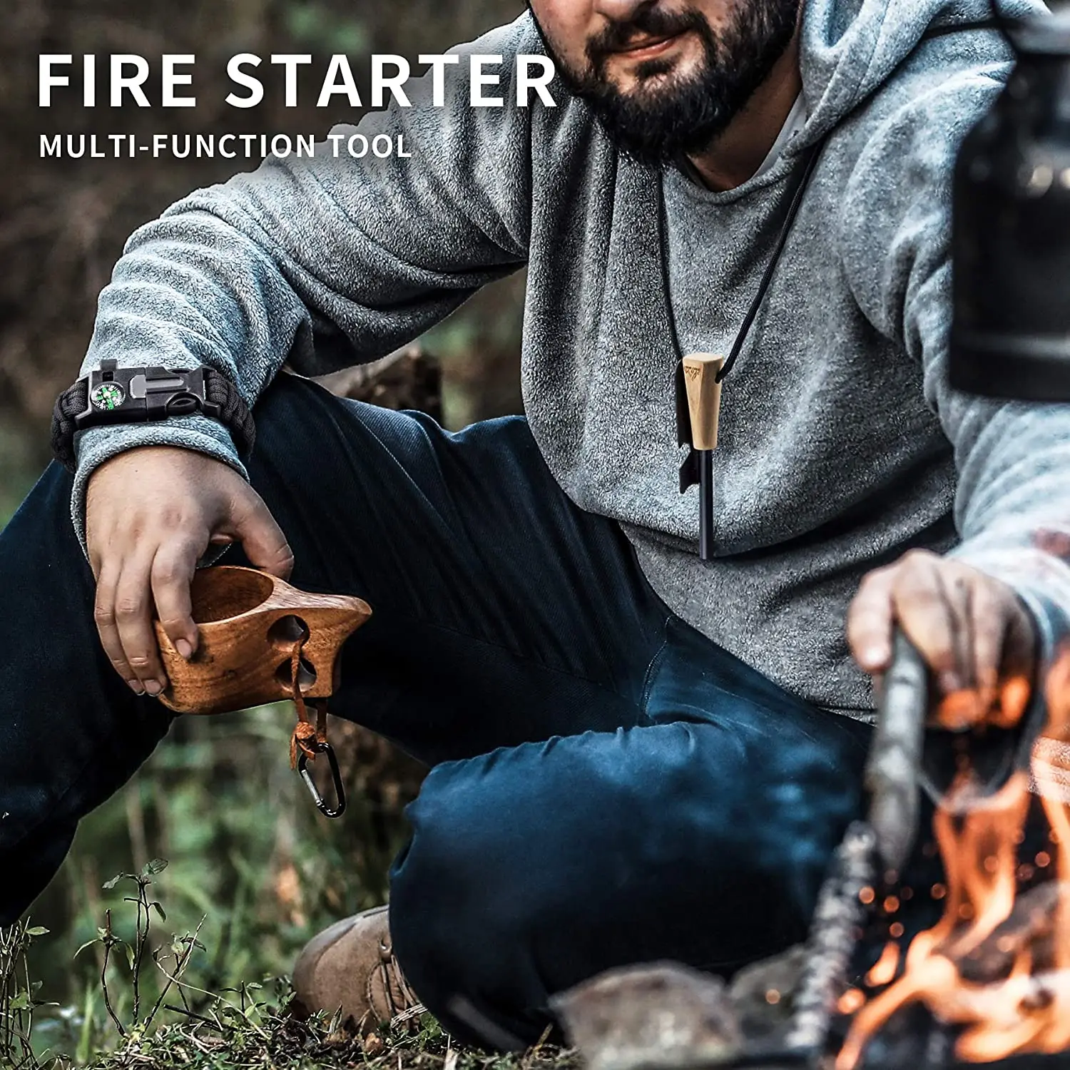Camping Accessories Survival  Fire Starter Ferro Rod Flint Fire Starter Kit with Multi Tool Striker Bracelet for Camping