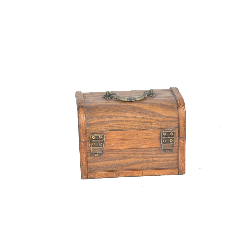 Portable jewelry box lockable wooden treasure box