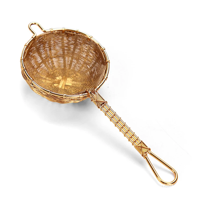 Reusable Handmade Knit Weave 100% Pure Copper Tea Strainer Filter with Long Handle for Loose Leaf Tea