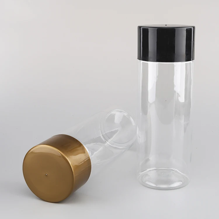 250ml 500ml 1000ml Plastic Tall Clear Candy Jars with Gold Screw Lids PET Storage Round Container for Food Package